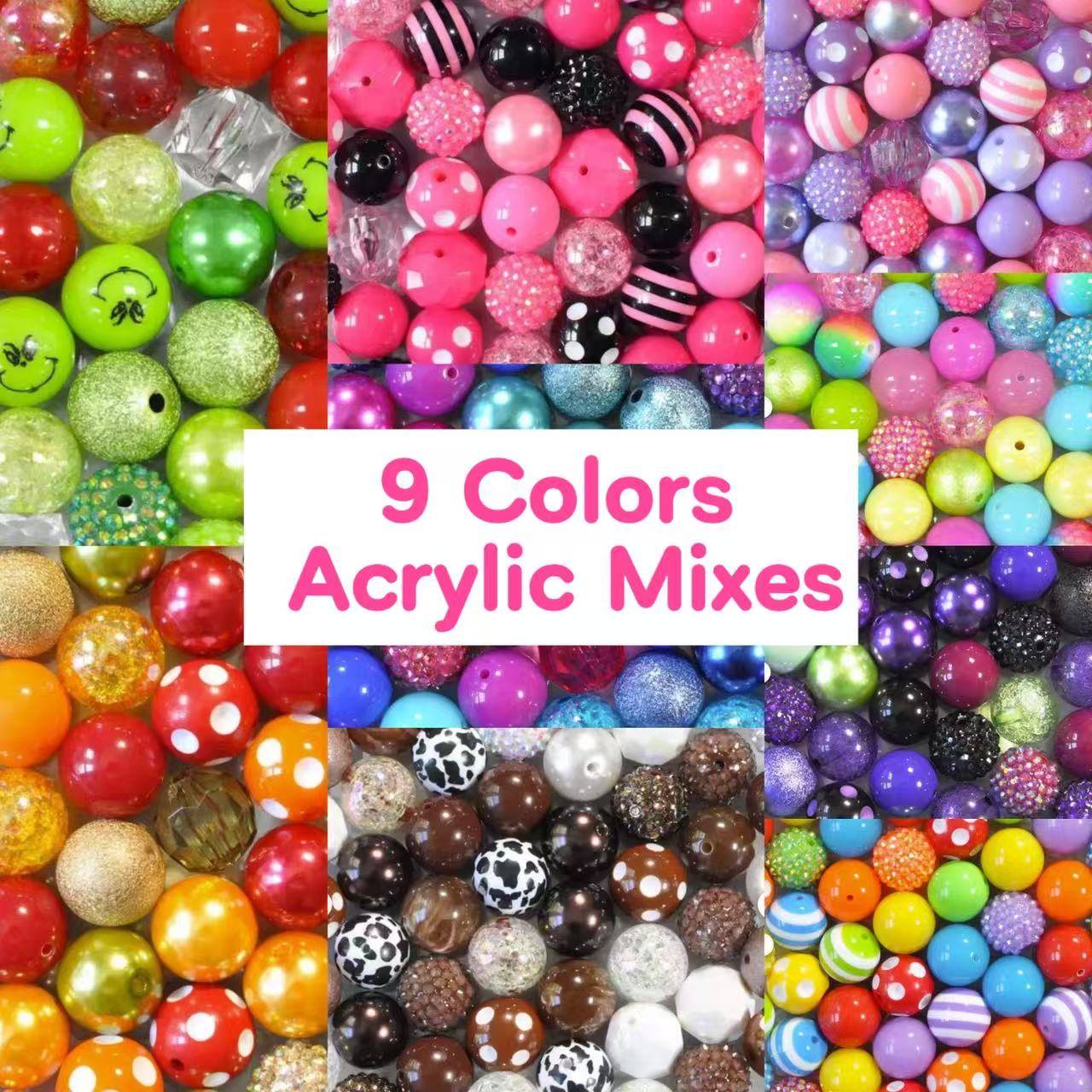 【NEW】Live Product- 9 Color Acrylic Pen Beads Mix(20mm Mix)